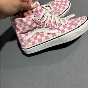 Vans Pink and Cream Checkered High-Top Sneakers